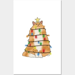 Fluffy Orange cat christmas tree Posters and Art